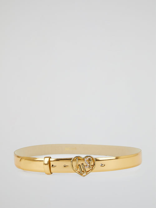 Silver Metallic Heart Buckle Belt