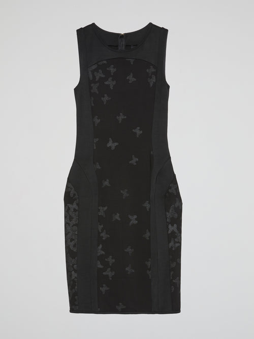 Black Butterfly Print Sheath Dress