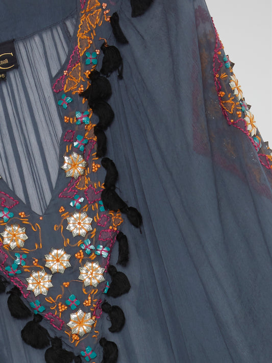 Navy Embellished Peasant Top