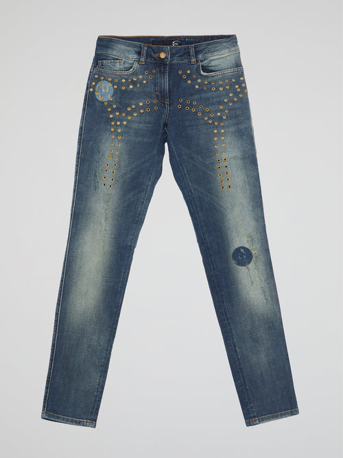 Perforated Denim Jeans