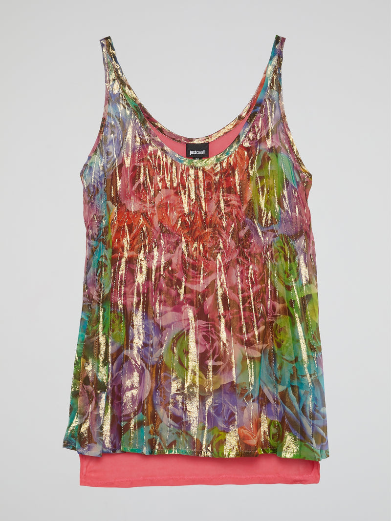 Rose Print Pleated Sleeveless Top