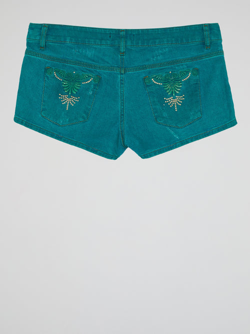 Teal Distressed Shorts