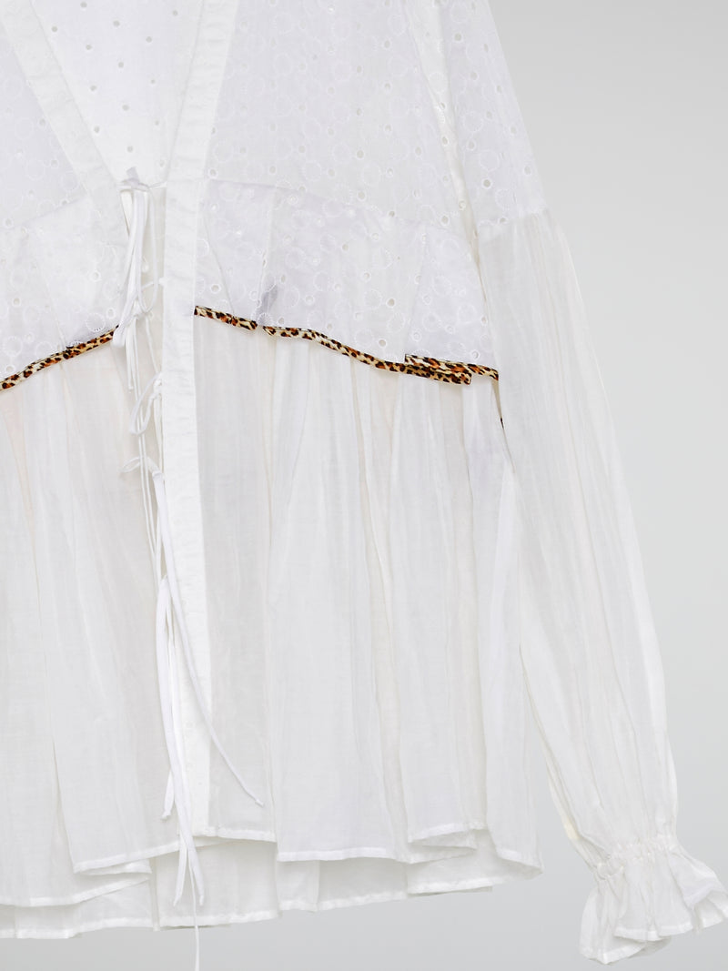 White Lace-Up Flounce Blouse