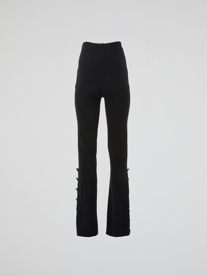 Black Button Detailed High-Waist Pants