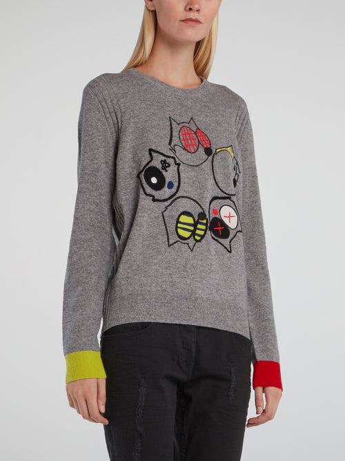 Grey Felix The Cat Knitted Top
