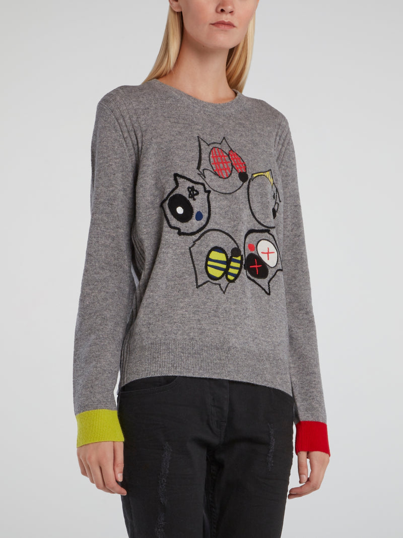 Grey Felix The Cat Knitted Top