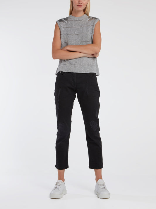 Grey Glittered Knitted Top