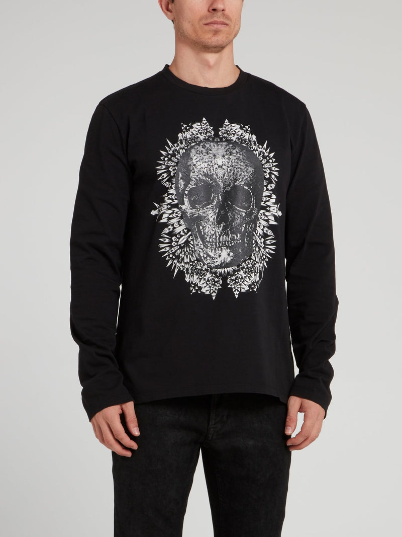 Black Skull Print Sweatshirt