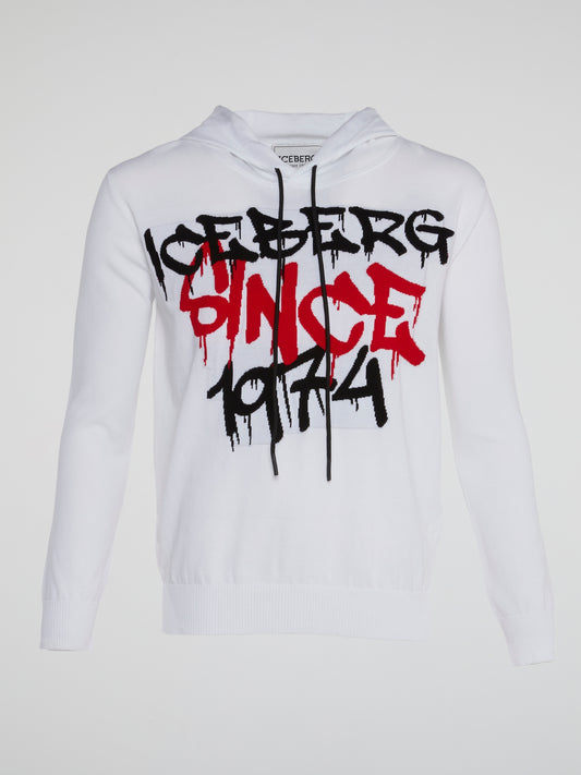 White Graffiti Design Hooded Sweater