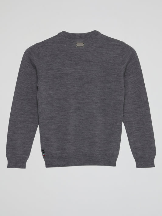 Grey With Embroidered Black Skull Sweatshirt (Kids)