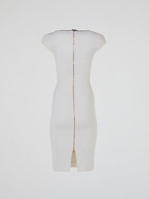 White Contrast Design Midi Dress