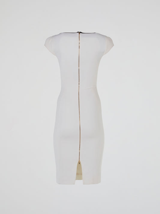 White Contrast Design Midi Dress