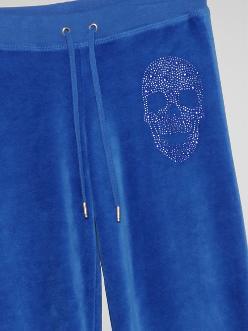 Blue Skull Crystal Velvet Sweatpants (Kids)