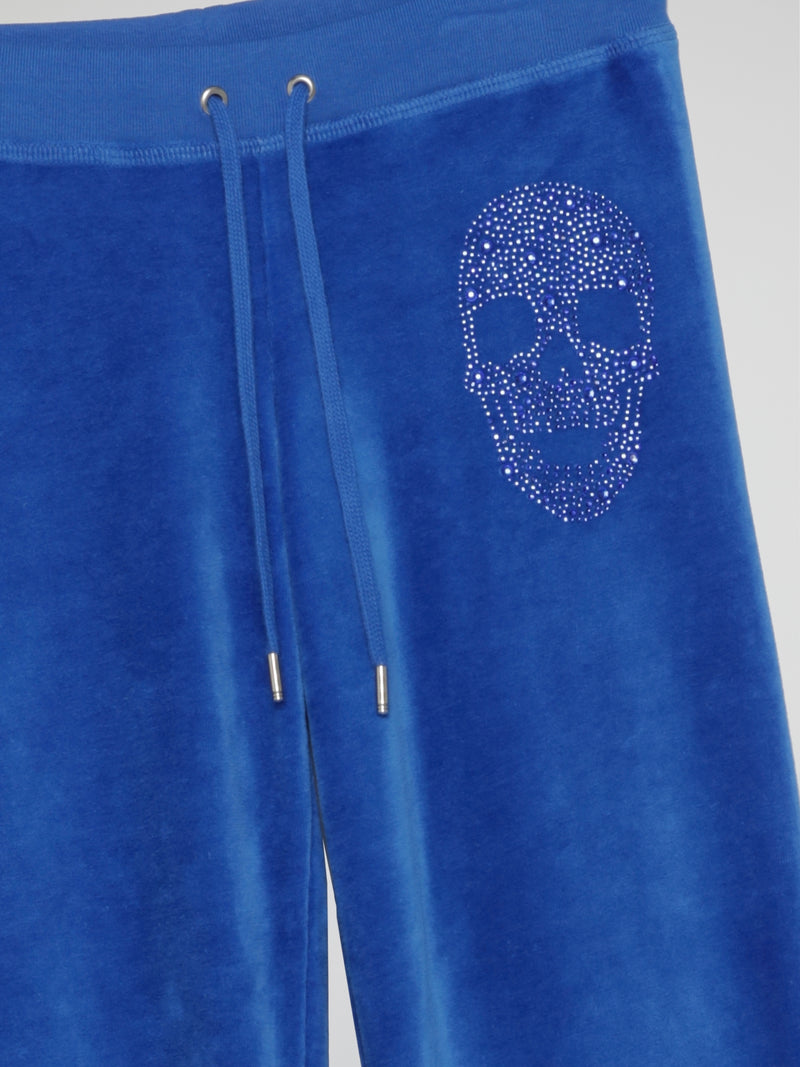Blue Skull Crystal Velvet Sweatpants (Kids)