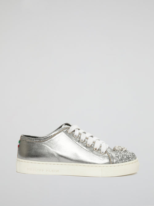 Silver Skull Detail Lace Up Sneakers (Kids)