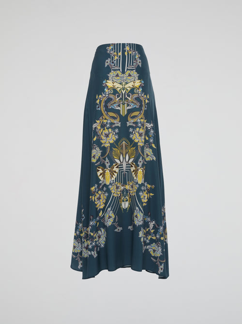 Teal Printed Maxi Skirt
